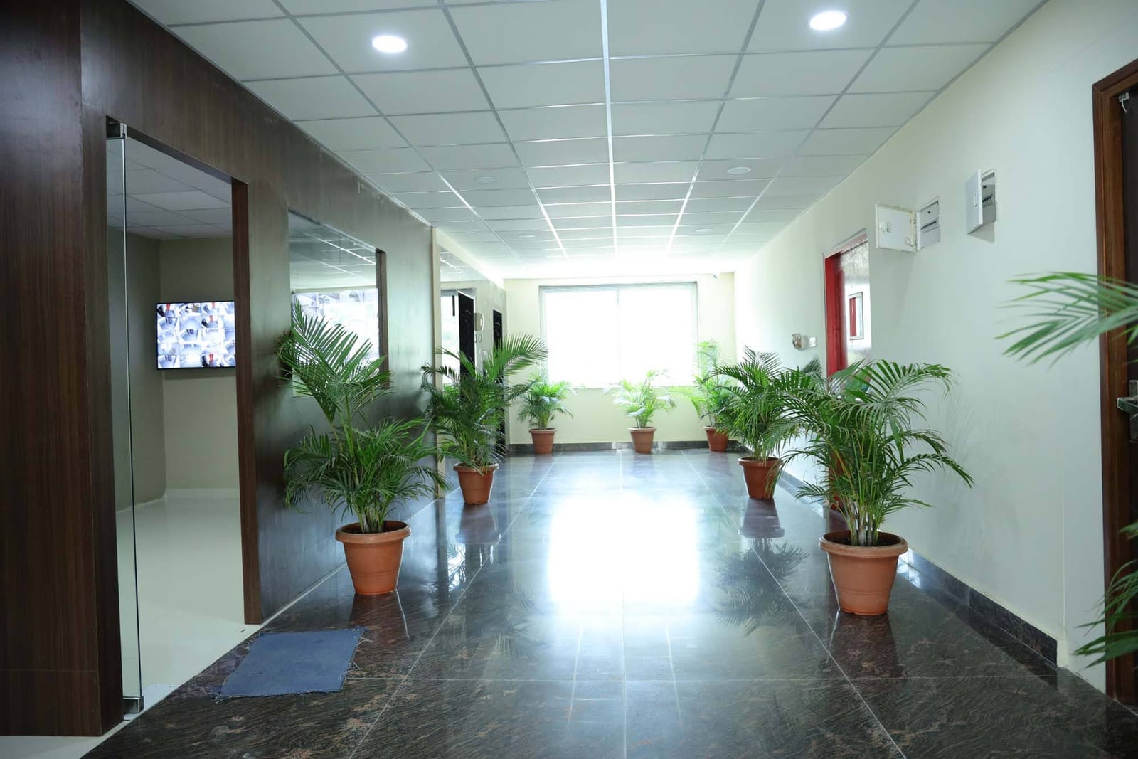 Lobby corridor with CCTV monitoring station