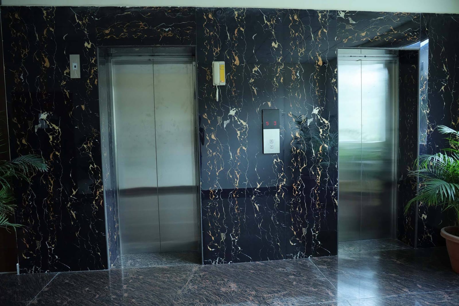 Premium black marble elevator lobby